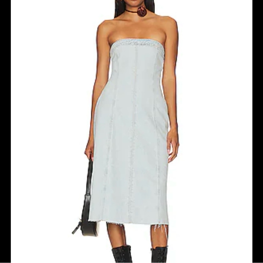 NWT WeWoreWhat Light Wash Denim Strapless Midi Dress Zip Back Women’s Sz 0